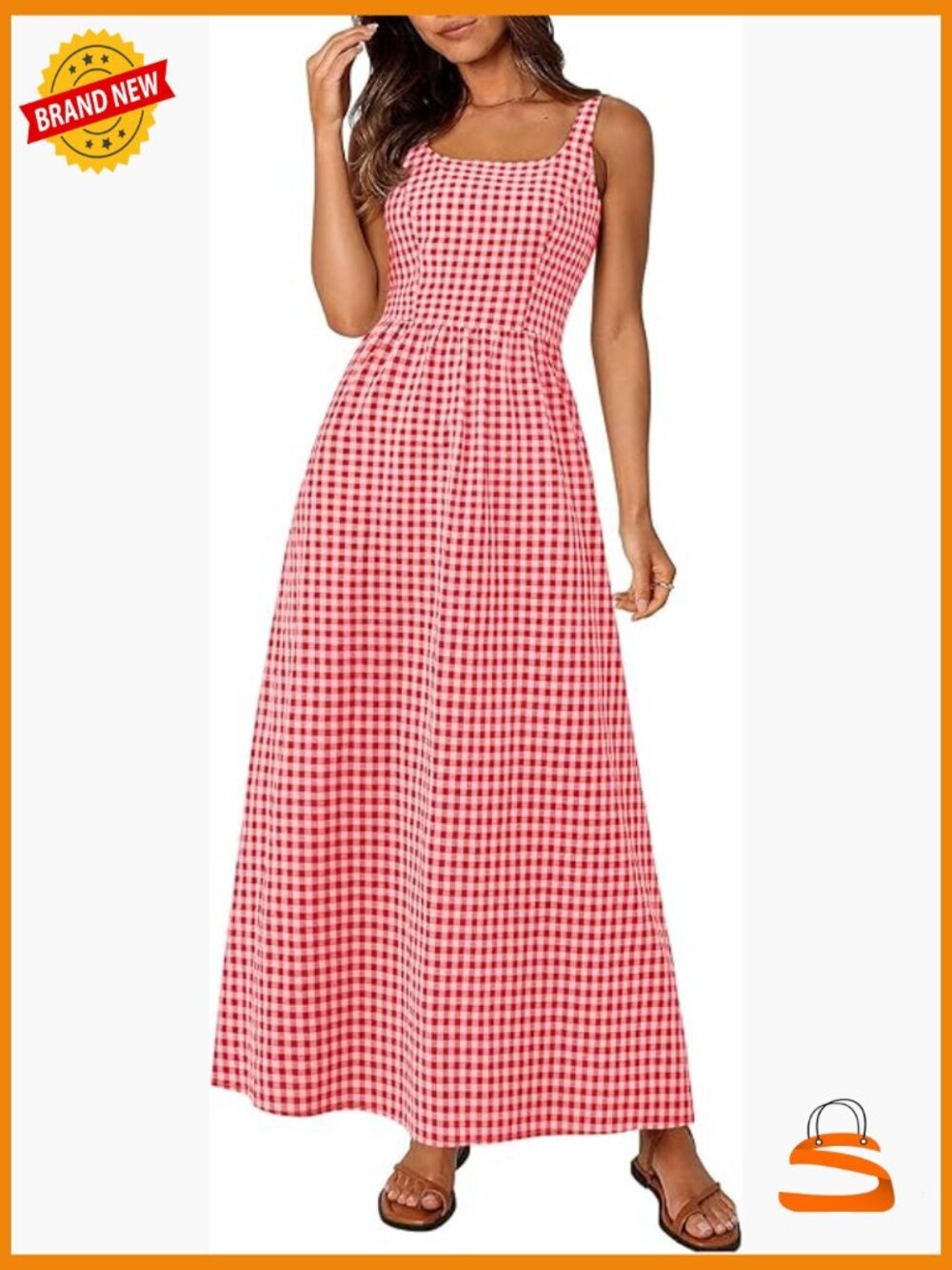 Spaghetti Strap Maxi Dress with Pockets Square Neck Summer Beach